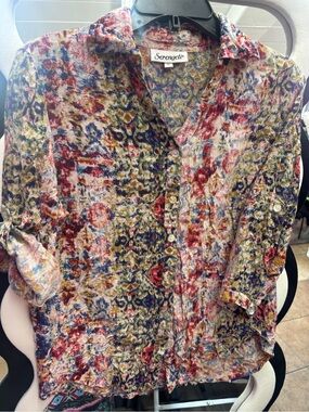 Serengeti Multicolor Printed Button-Up Blouse - Red, Blue, Green, Cream